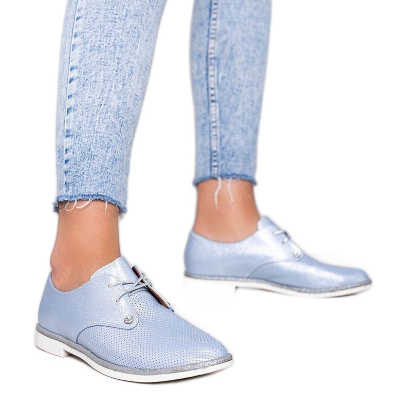 Plave sjajne ažurne cipele Grand Street plava