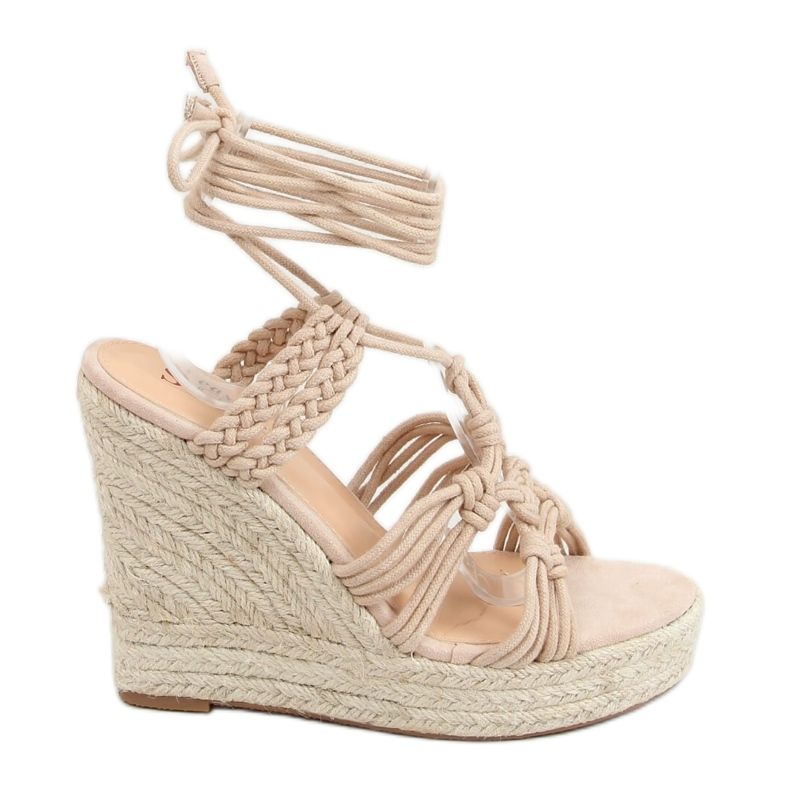 Espadrile na klin pletene boho bež boje M319P Nude