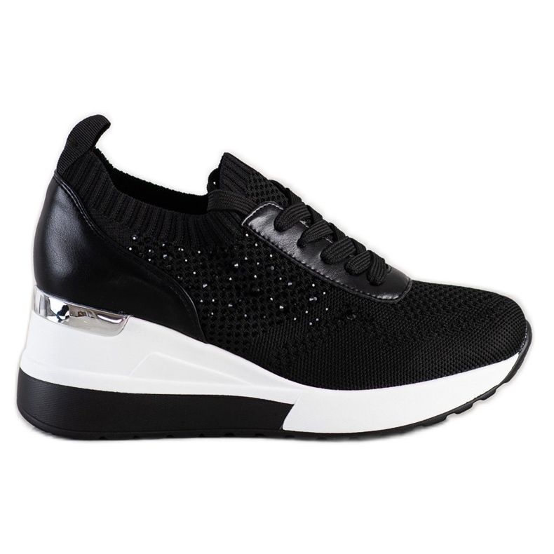 SHELOVET Tenisice na klin s kristalima crno