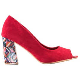 Sabatina Pumpe s otvorenim prstima s ukrasnom petom crvena