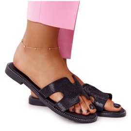 EVE Kožne papuče s kubnim cirkonijom u crnoj Modeni crna