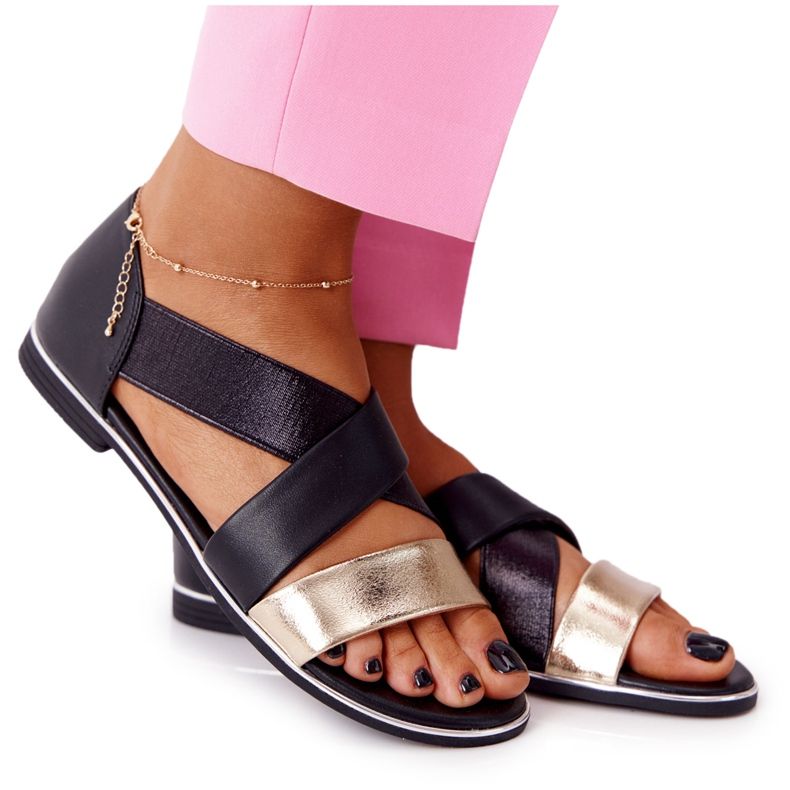 Zlatne i crne rebraste sandale crno