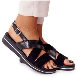 Sandale od antilopa Sergio Leone SK039 Crna i srebrna