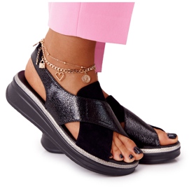 Klizne sandale na crnoj platformi Sergio Leone SK029 crna