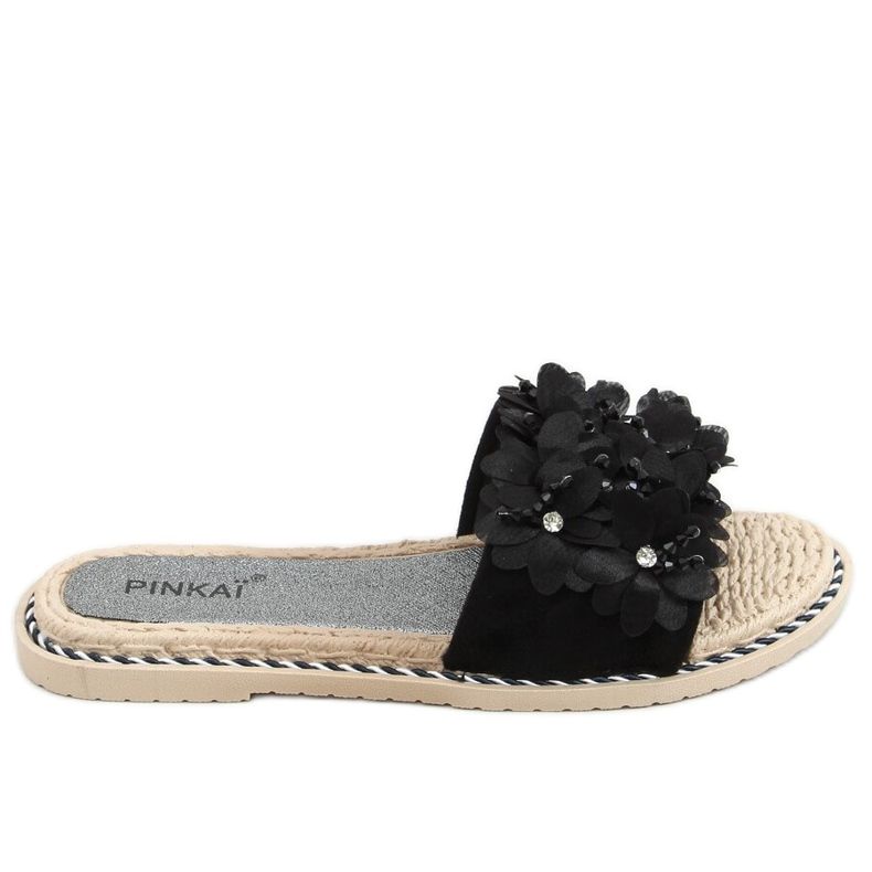 Crne LS003 Crne papuče s cvijećem crno
