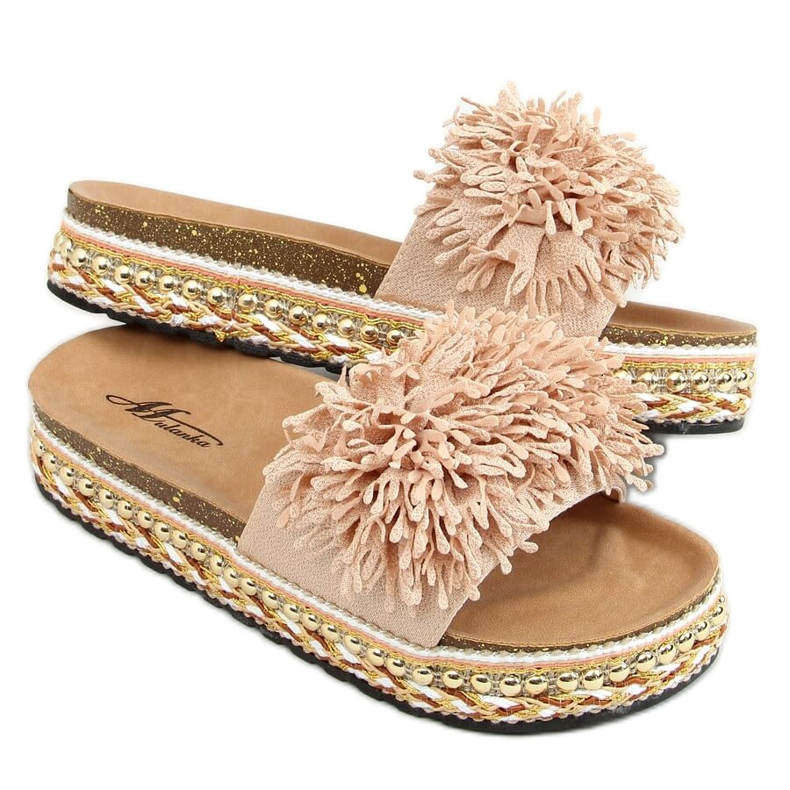 Bež 2260 Bež papuče na ukrašenom potplatu