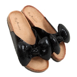 Crne Mickey papuče s mašnom N-79 Crne crna