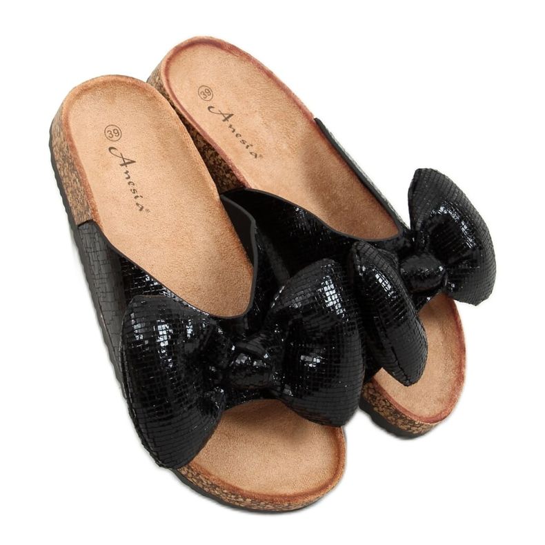 Crne Mickey papuče s mašnom N-79 Crne crno