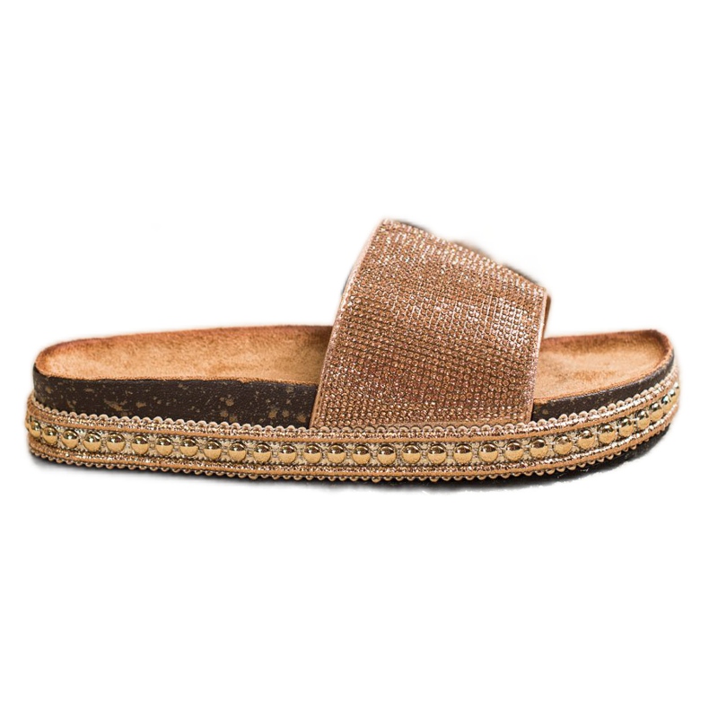 SHELOVET Modne kristalne papuče zlatna