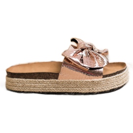 SHELOVET Sjajne papuče s mašnom zlatni