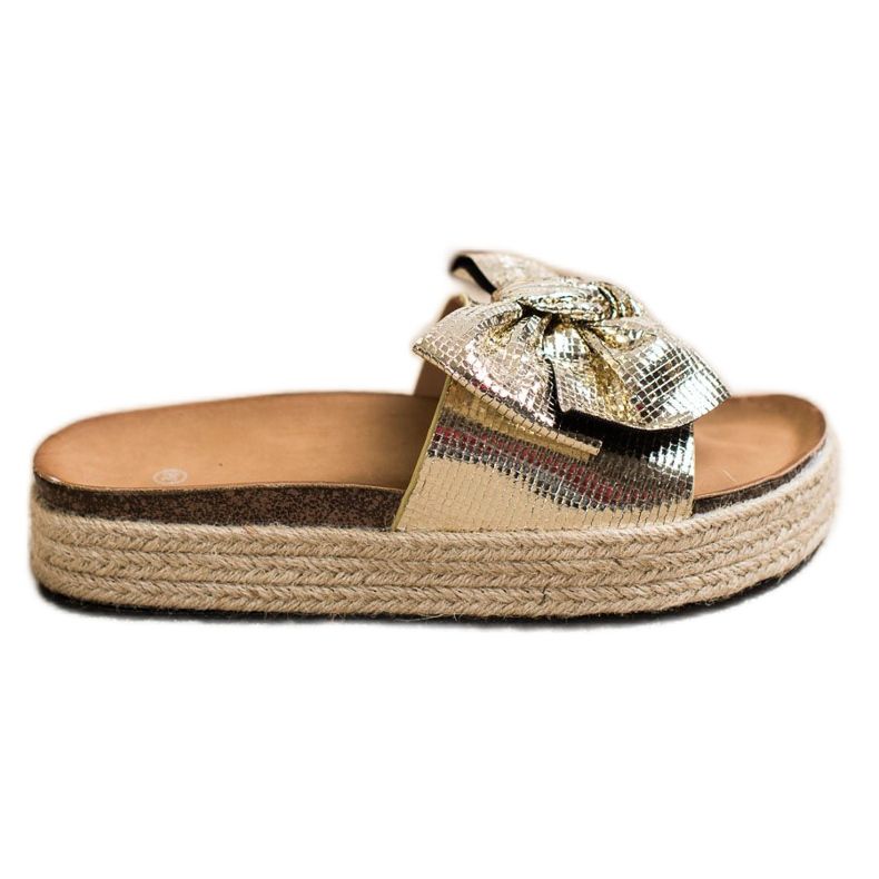 SHELOVET Sjajne papuče s mašnom zlatna