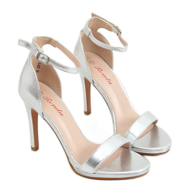 Srebrne sandale na visoku petu S-835 Silver srebro