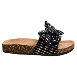 SHELOVET Glitter papuče s mašnom crna