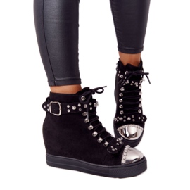 Crne antilope Crne Lu Boo čizme na klin sa dijamantima crna