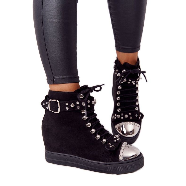 Crne antilope Crne Lu Boo čizme na klin sa dijamantima crno