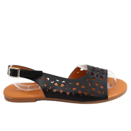 Ažurne asimetrične crne sandale HY23-13 Crne crno