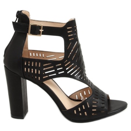 Crne S-860 Crne ažurne sandale na petu crna