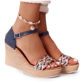 Kožne sandale na klin Maciejka L4869-17 Mornarsko plava tamnoplava