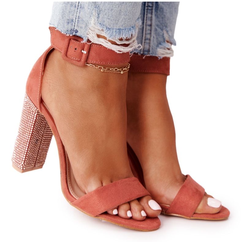 Sandale na šanku s kubnim cirkonijom Lu Boo Ceglaste crvena raznobojna