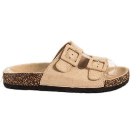 SHELOVET Udobne papuče s kopčama bež