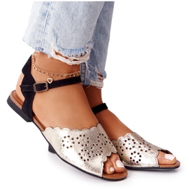 Kožne Maciejka 05199-25 Crne i zlatne sandale crna zlatni