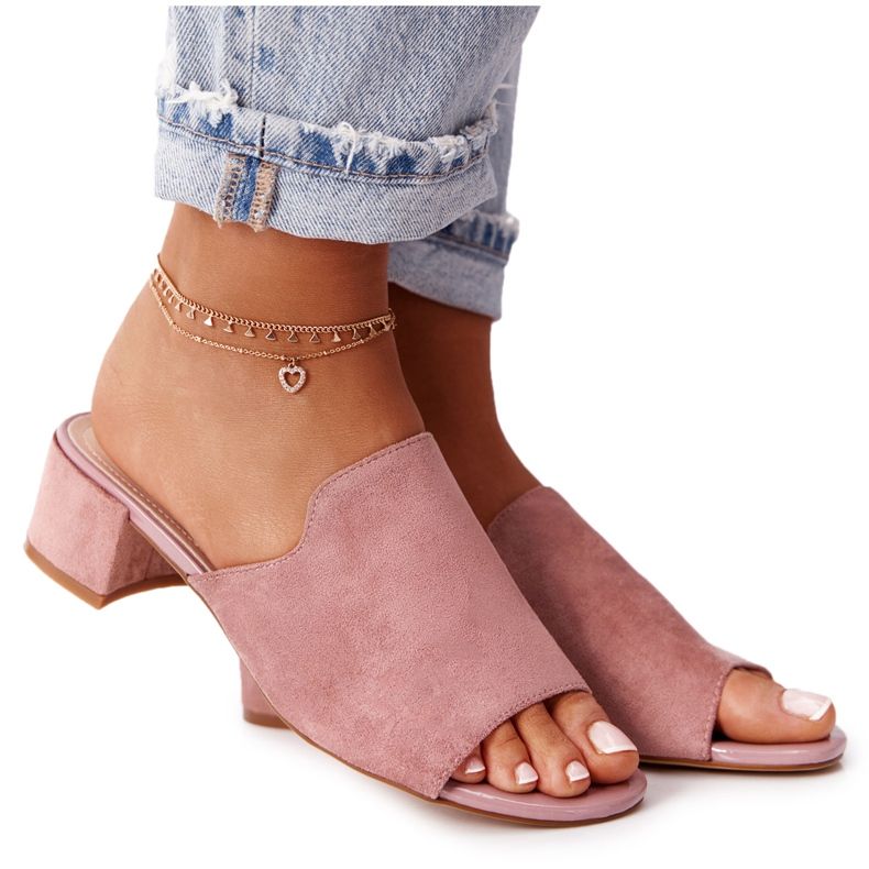 Papuče od antilopa na peti Sergio Leone KL313 Pink ružičasta