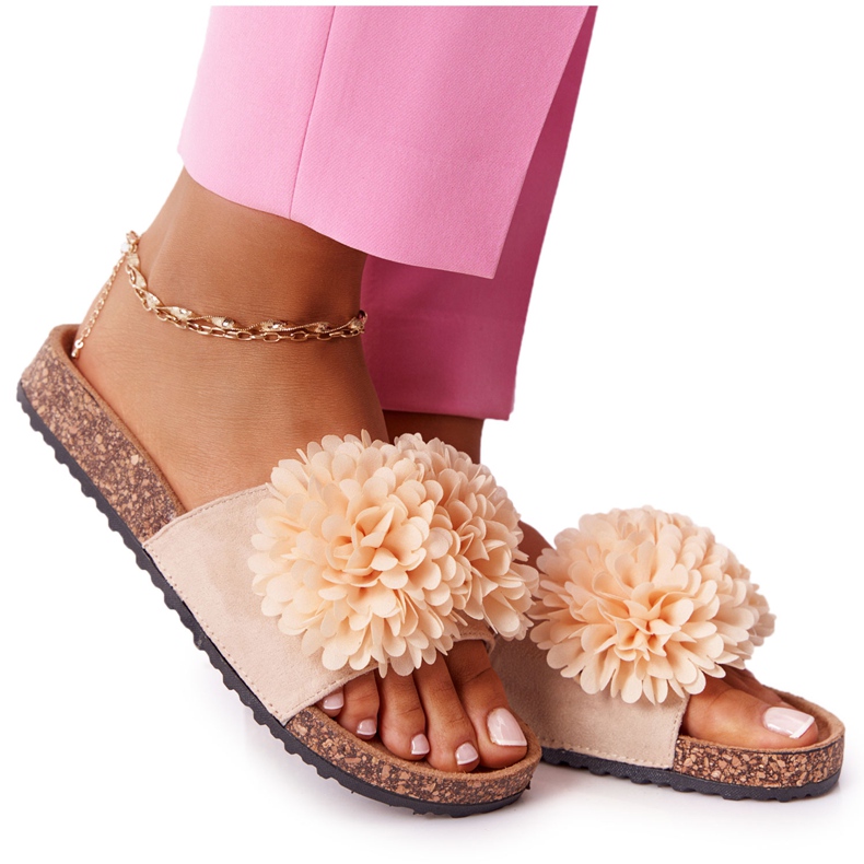 Bež papuče Flowerbomb na potplatu od pluta