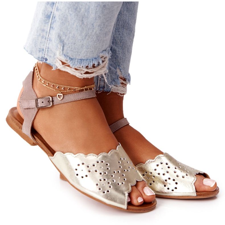 Kožne sandale Maciejka 05199-04 Bež i zlato zlatna