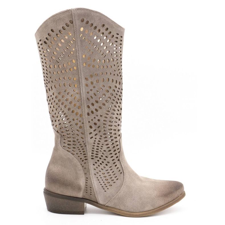 Exousite Ženske ažurne kožne čizme 1229 sive boje siva