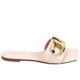 Četvrtaste bež papuče s lancem CK206P Bež