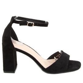 Sandale sa četvrtastim potpeticama, antilop crna TU173P Crna