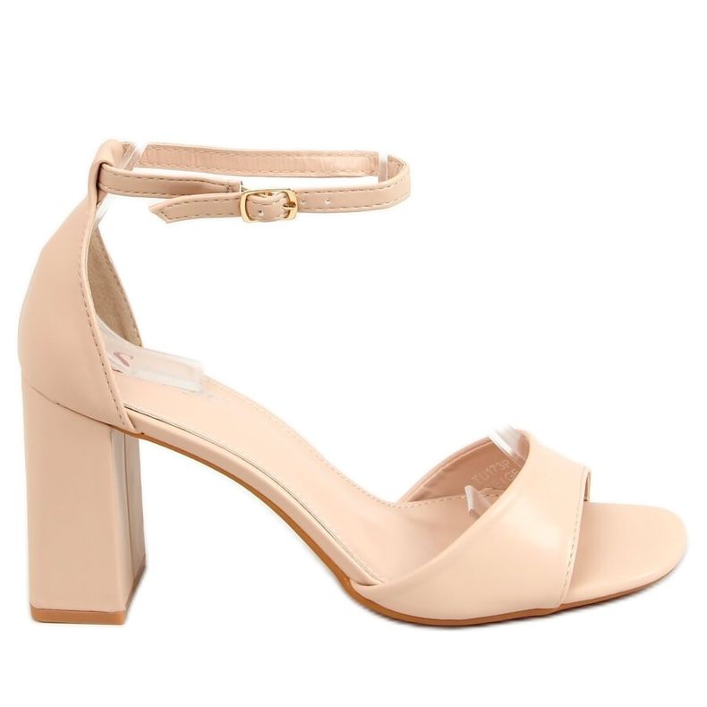 Sandale na četvrtaste štikle, bež TU173P-PU Bež Pu