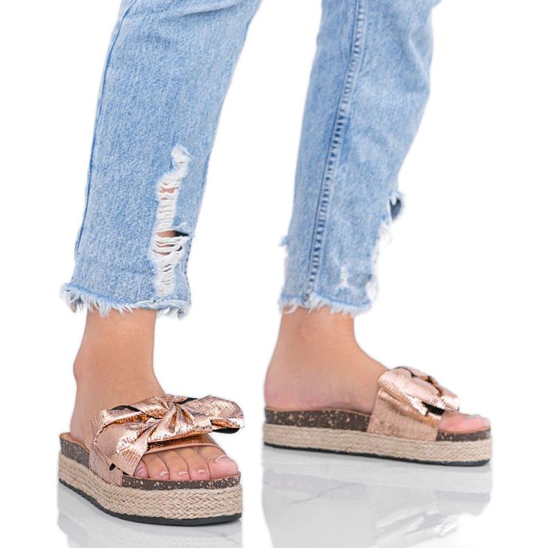 Ženske papuče od ružičastog zlata s mašnom Columbia zlatna