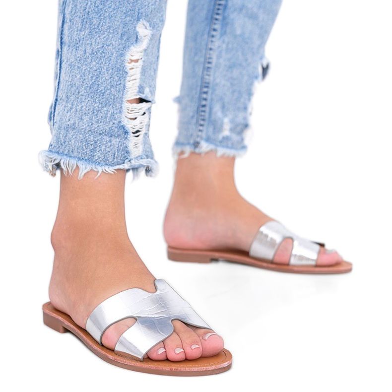 Srebrne papuče u uzorku krokodilske kože Phoenix srebro