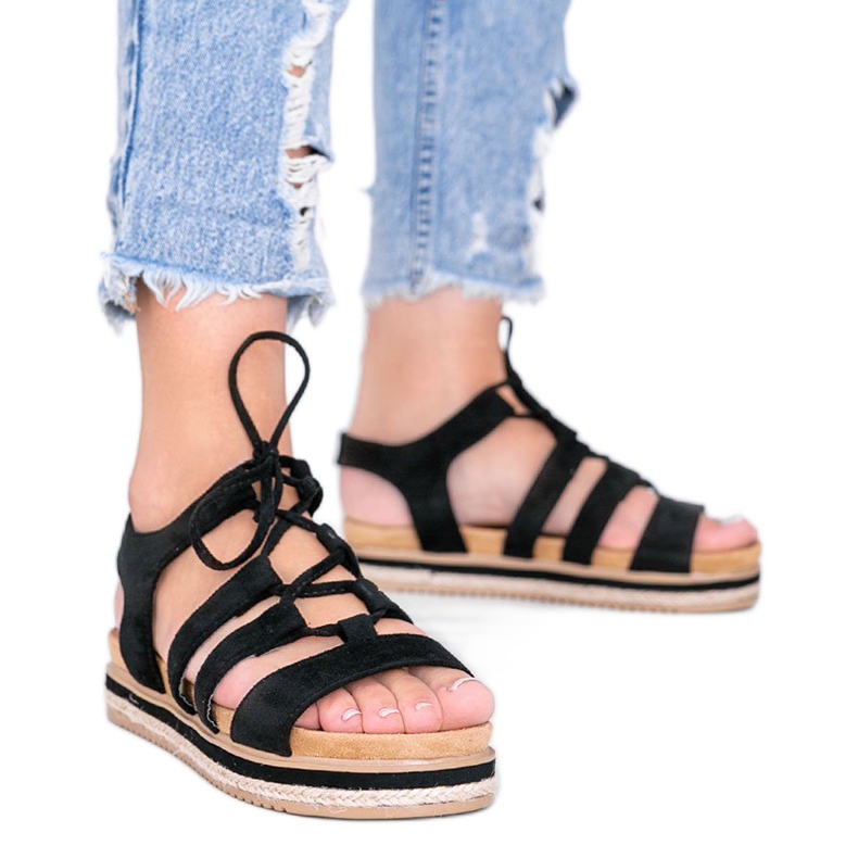 Crne Layla sandale na vezanje crno