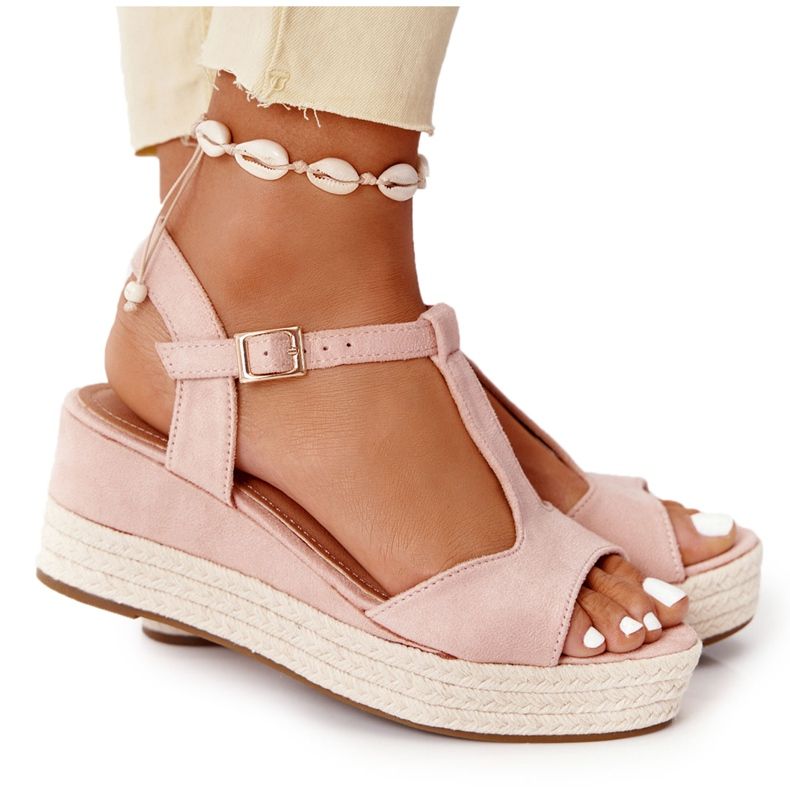 PG1 Ružičaste sandale na klin Graciosa s pletenicama ružičasta