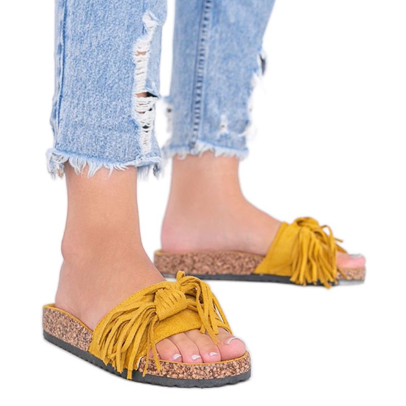 Senf papuče s potplatom od pluta žuta boja