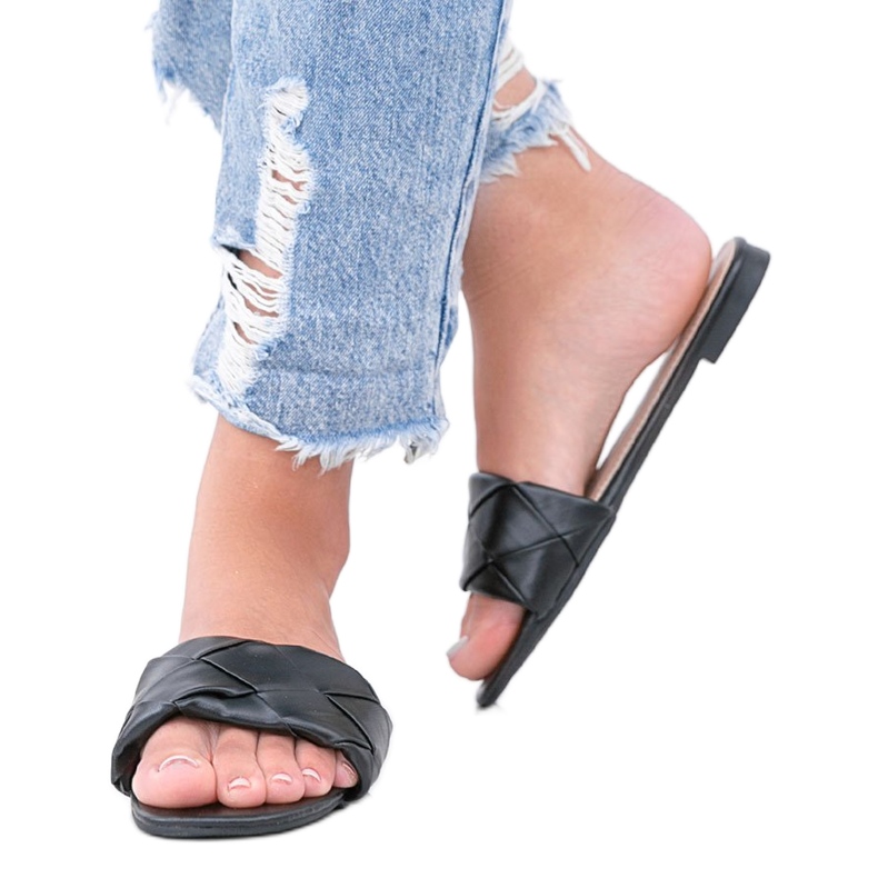 Crne papuče s gornjim dijelom od pletene Iren crno