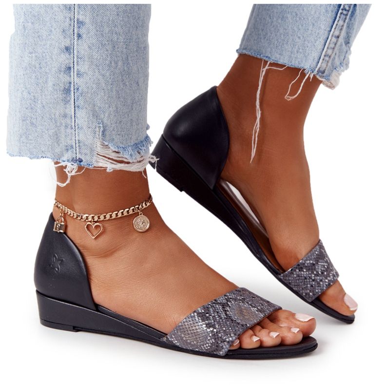 Kožne sandale Maciejka 1971-59 Crna i siva bež smeđa crno