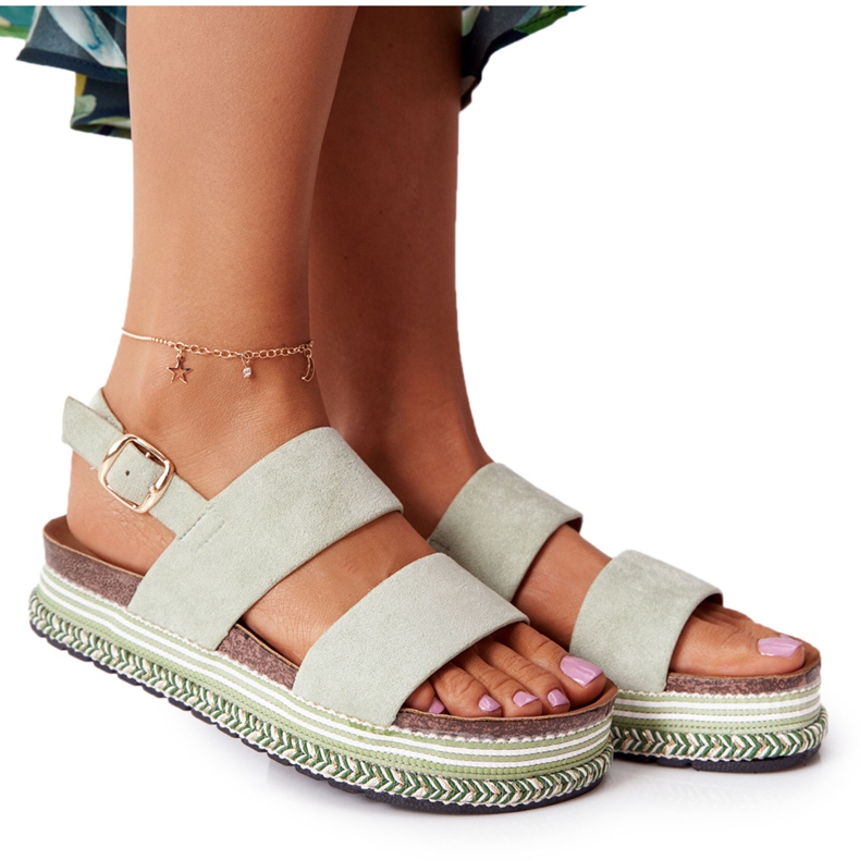 Sandale od antilopa na zelenoj platformi Olimpia zelena