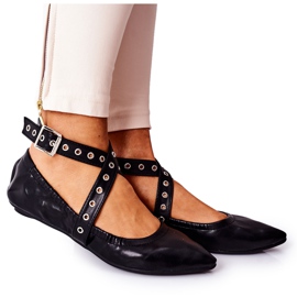 Složene kožne Lu Boo crne balerinke crna