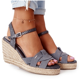 Kožne sandale na klin Big Star HH274378 Srebro siva