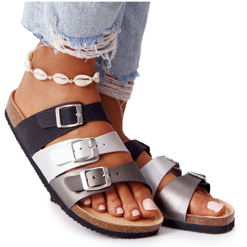 Kožne profilne papuče Big Star HH274588 Crna i srebrna crno