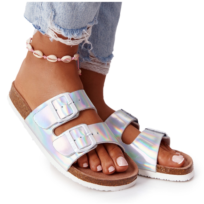 Kožne profilne papuče Big Star HH274895 Srebro