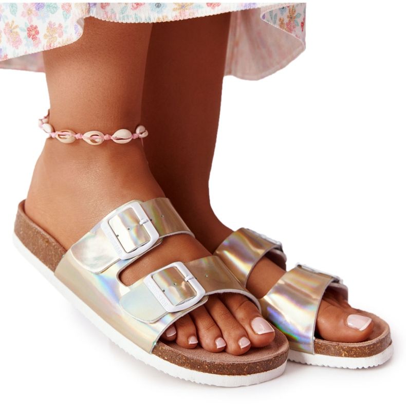 Kožne profilirane papuče Big Star HH274896 Zlatne zlatna