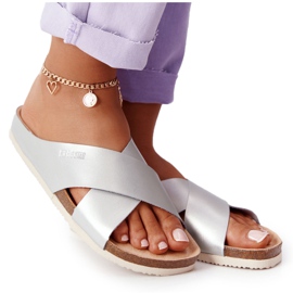 Kožne profilne papuče Big Star HH274650 Srebrna srebro