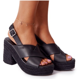 Crne sandale na visoku petu s pletenicom Big Star HH274387 crna