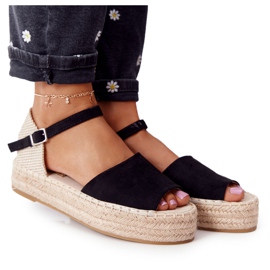 Crne Megara Crne sandale na pletenoj platformi bež crna