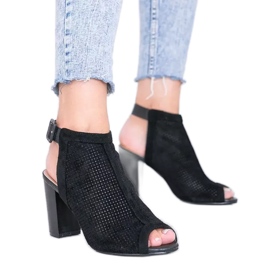 Crne ažur sandale na stupu Veronika crna