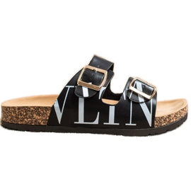 SHELOVET Udobne papuče od eko kože crna